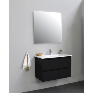 Basic Bella Meuble lavabo céramique avec 1 trou de robinet avec miroir 80x55x46cm Flat Pack Noir mat