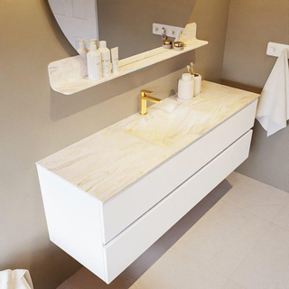 Mondiaz VICA-DLUX ensemble de meuble de salle de bain - 150cm - meuble sous-vasque talc - 2 tiroirs - lavabo encastré cloud milieu - 1 trou de robinet - version haute de 60cm - ostra