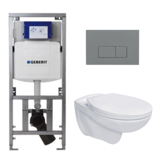 Adema Classico Toiletset - inbouwreservoir -toiletpot -basic toiletzitting - bedieningsplaat rechthoekige knoppen licht grijs- wit