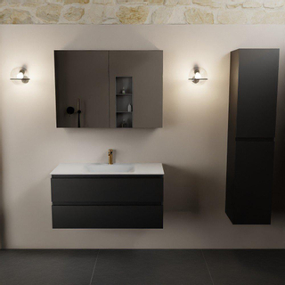 Mondiaz AIVY Ensemble de meuble - 100x45x50cm - 1 trou de robinet - 1 vasque Talc Solid surface - Centre - 2 tiroirs - avec armoire de toilette - MDF Urban