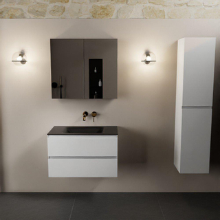 Mondiaz AIVY Ensemble de meuble - 80x45x50cm - 0 trous de robinet - 1 vasque Urban Solid surface - Centre - 2 tiroirs - avec miroir - MDF Talc