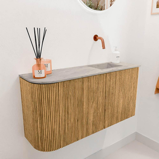 Mondiaz JOYA-DLUX Meuble de toilette 81,6cm - arrondi gauche couleur Chêne - Vasque FAYE position Droite Sans trou de robinet couleur Glace