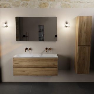 Mondiaz AIVY Ensemble de meuble - 120x45x50cm - 0 trous de robinet - 2 vasques Urban Solid surface - Gauche et droite - 2 tiroirs - avec miroir - Melamine Chai