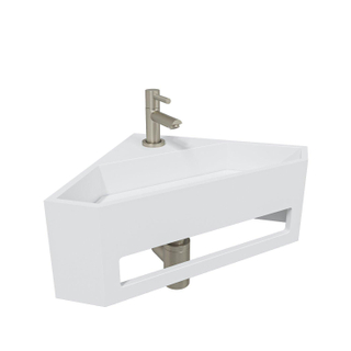 Wiesbaden Julia fontaine d'angle solid surface 35x35x16cm mat blanc incl. robinet de fontaine Amador acier brossé