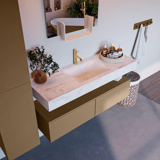Mondiaz ALAN-DLUX Ensemble de meuble - 130cm - meuble Oro mat - 2 tiroirs - Lavabo Cloud Ostra suspendu - vasque Centre - 1 trou de robinet