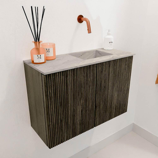 Mondiaz JOYA-DLUX 60cm toiletmeubel - kleur Shadow - Wastafel FAYE positie Rechts Zonder kraangat kleur Glace.