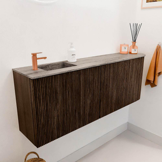 Mondiaz JOYA-DLUX Meuble de salle de bains 111.6cm - arrondi droit couleur Walnut - Vasque FAYE position Gauche 1 trou de robinet couleur Oza