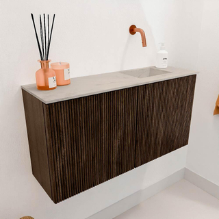 Mondiaz JOYA-DLUX 80cm toiletmeubel - kleur Walnut - Wastafel FAYE positie Rechts Zonder kraangat kleur Opalo.