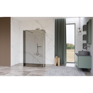 FugaFlow Eccelente Vetro Douche à l'italienne - 140x200cm - verre clair nervuré - anticalcaire - verre de sécurité 8mm - 2 parois latérales 40cm - avec bras muraux et profilés d'angle - Chrome