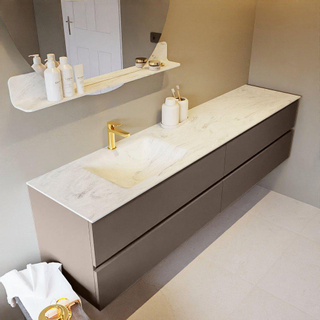 Mondiaz VICA-DLUX ensemble de meuble de salle de bain - 200cm - meuble sous-vasque fumée - 4 tiroirs - lavabo encastré nuage gauche - 1 trou de robinet - version haute de 60cm - opalo