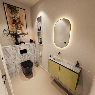 MONDIAZ TURE-DLUX Meuble toilette - 80cm - Oro - EDEN - vasque Glace - position gauche - sans trou de robinet