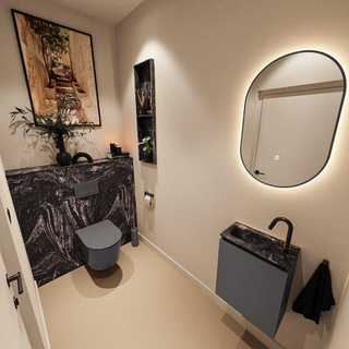 MONDIAZ TURE-DLUX Meuble toilette - 40cm - Dark Grey - EDEN - vasque Lava - position gauche - 1 trou de robinet