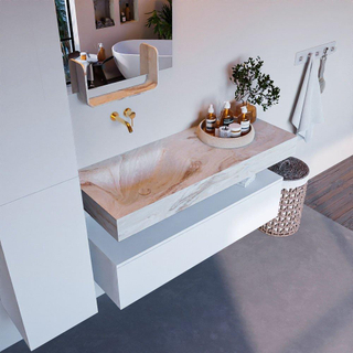 Mondiaz ALAN-DLUX Ensemble de meuble - 120cm - meuble Talc mat - 1 tiroir - Lavabo Cloud Frappe suspendu - vasque Gauche - 0 trous de robinet