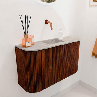 Mondiaz JOYA-DLUX 73.2cm toiletmeubel - ronding links en rechts kleur Ruby - Wastafel FAYE positie Midden Zonder kraangat kleur Glace.