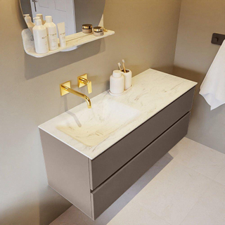 Mondiaz VICA-DLUX ensemble de meuble de salle de bain - 120cm - meuble sous-vasque fumée - 2 tiroirs - lavabo encastré nuage gauche - sans trous de robinet - version haute 60cm - opalo