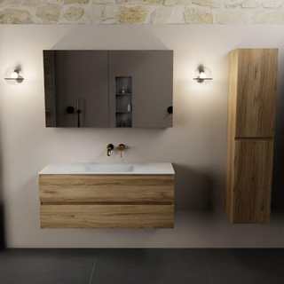 Mondiaz AIVY Ensemble de meuble - 120x45x50cm - 0 trous de robinet - 1 vasque talc Solid surface - Centre - 2 tiroirs - avec armoire de toilette - Melamine Chai
