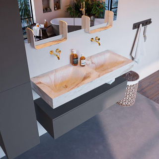 Mondiaz ALAN-DLUX Ensemble de meuble - 120cm - meuble Plata mat - 1 tiroir - Lavabo Cloud Frappe suspendu - vasque Gauche et droite - 0 trous de robinet