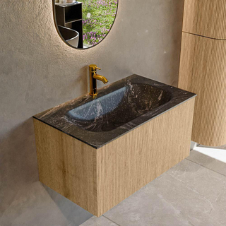 MONDIAZ KURVE-DLUX 80cm Meuble salle de bain - couleur Oak - 1 tiroir - vasque BIG SMALL centre - 1 trou de robinet - couleur Lava