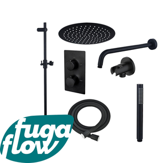 FugaFlow Eccelente Sobrado Badkamer Inbouw Regendoucheset - thermostatisch - wandarm -glijstang - 25cm hoofddouche - staaf handdouche - zwart mat