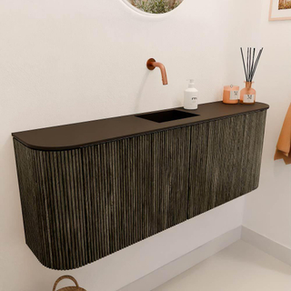 Mondiaz JOYA Meuble de toilette 113,2cm - arrondi gauche et droite couleur Shadow - Vasque FAYE position Milieu Sans trou de robinet couleur Urban