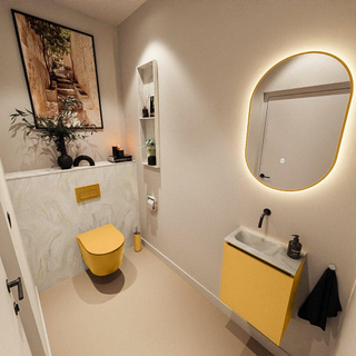 MONDIAZ TURE-DLUX Meuble toilette - 40cm - Ocher - EDEN - vasque Ostra - position gauche - sans trou de robinet