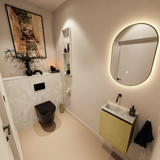 MONDIAZ TURE-DLUX Meuble toilette - 40cm - Oro - EDEN - vasque Ostra - position gauche - sans trou de robinet