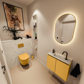 MONDIAZ TURE-DLUX Meuble toilette - 60cm - Ocher - EDEN - vasque Ostra - position centrale - 1 trou de robinet