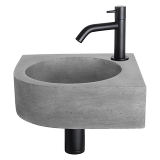 Differnz Cleo Set lave-mains 30x30x10cm 1 trou avec robinet courbé et siphon + bonde noir mat Quart de rond Béton Gris foncé