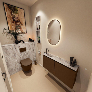 MONDIAZ TURE-DLUX Meuble toilette - 100cm - Rust - EDEN - vasque Glace - position gauche - 1 trou de robinet