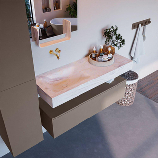 Mondiaz ALAN-DLUX Ensemble de meuble - 120cm - meuble Smoke mat - 1 tiroir - Lavabo Cloud Ostra suspendu - vasque Gauche - 0 trous de robinet