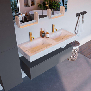 Mondiaz ALAN-DLUX Ensemble de meuble - 120cm - meuble Plata mat - 1 tiroir - Lavabo Cloud Opalo suspendu - vasque Gauche et droite - 2 trous de robinet