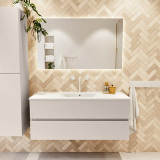 Mondiaz VICA ensemble de meuble de salle de bain - 120cm - meuble sous-vasque lin - 2 tiroirs - lavabo denia milieu - 1 trou de robinet - couleur Blanc Brillant - miroir LED - version XL 60cm haut