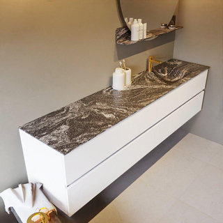 Mondiaz VICA-DLUX ensemble de meuble de salle de bain - 200cm - meuble sous-vasque talc - 4 tiroirs - lavabo encastré cloud droite - 1 trou de robinet - version haute de 60cm - lave