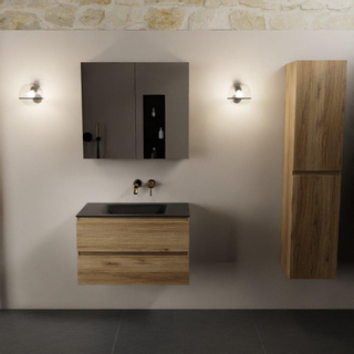 Mondiaz AIVY Ensemble de meuble - 80x45x50cm - 0 trous de robinet - 1 vasque Urban Solid surface - Centre - 2 tiroirs - avec armoire de toilette - Melamine Chai
