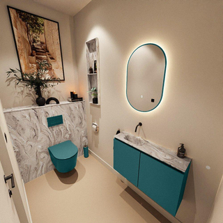 MONDIAZ TURE-DLUX Meuble toilette - 80cm - Smag - EDEN - vasque Glace - position gauche - sans trou de robinet