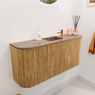 Mondiaz JOYA-DLUX 93.2cm toiletmeubel - ronding links en rechts kleur Oak - Wastafel FAYE positie Midden 1 kraangat kleur Arena.