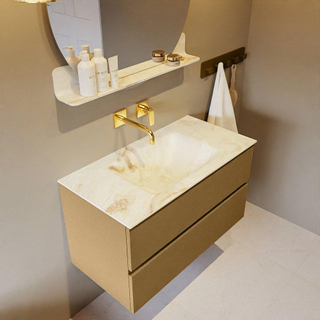 Mondiaz VICA-DLUX ensemble de meuble de salle de bain - 90cm - meuble sous-vasque oro - 2 tiroirs - lavabo encastrée cloud milieu - sans trous de robinet - version haute de 60cm - frape