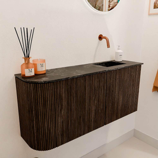 Mondiaz JOYA-DLUX 91.6cm toiletmeubel - ronding links kleur Walnut - Wastafel FAYE positie Rechts Zonder kraangat kleur Lava.
