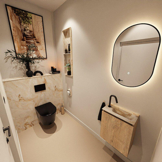 MONDIAZ TURE-DLUX Meuble toilette - 40cm - Washed Oak - EDEN - vasque Frappe - position droite - 1 trou de robinet