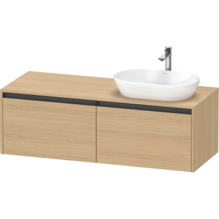 Duravit ketho 2 meuble sous lavabo avec plaque console et 2 tiroirs pour lavabo à droite 140x55x45.9cm avec poignées anthracite chêne naturel mat