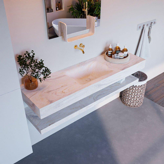 Mondiaz ALAN-DLUX Ensemble de meuble - 150cm - meuble Ostra mat - 0 tiroirs - Lavabo Cloud Ostra suspendu - vasque Centre - 0 trous de robinet