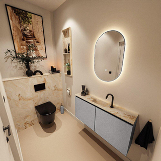 MONDIAZ TURE-DLUX Meuble toilette - 100cm - Plata - EDEN - vasque Frappe - position centrale - 1 trou de robinet