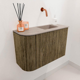 Mondiaz JOYA-DLUX 61.6cm toiletmeubel - ronding links kleur Dusk - Wastafel FAYE positie Rechts Zonder kraangat kleur Saba.