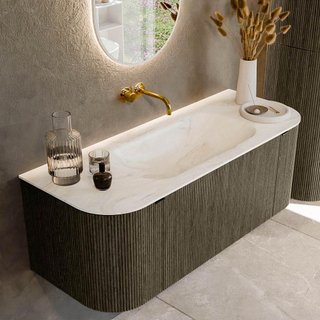 Ensemble de meuble de salle de bain Mondiaz KURVE-DLUX - 120x46x40cm - 1 tiroir - 2 portes - lavabo en solid surface - milieu - sans trou de robinet - Shadow