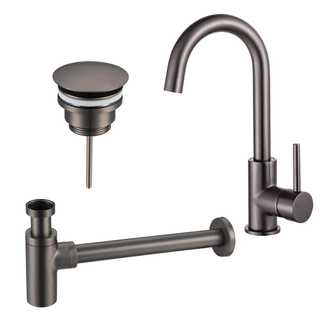 FortiFura Calvi Kit robinet lavabo - robinet haut - bec rotatif - bonde non-obturable - siphon design - Gunmetal PVD
