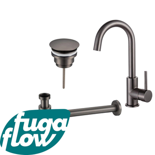 FugaFlow Eccelente Sobrado Badkamer Wastafelkraanset - hoge wastafelkraan - draaibare uitloop - always open plug - design sifon - PVD Gepolijst Gunmetal - Black Friday -