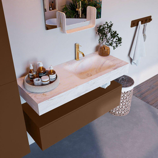 Mondiaz ALAN-DLUX Ensemble de meuble - 110cm - meuble Rust mat - 1 tiroir - Lavabo Cloud Ostra suspendu - vasque droite - 1 trou de robinet