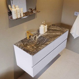 Mondiaz VICA-DLUX Ensemble de meuble de salle de bain - 120cm - meuble sous-vasque cale - 4 tiroirs - lavabo encastrée cloud gauche - 1 trou de robinet - version haute de 60cm - lave