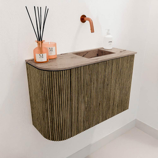 Mondiaz JOYA-DLUX 61.6cm toiletmeubel - ronding links kleur Dusk - Wastafel FAYE positie Rechts Zonder kraangat kleur Arena.