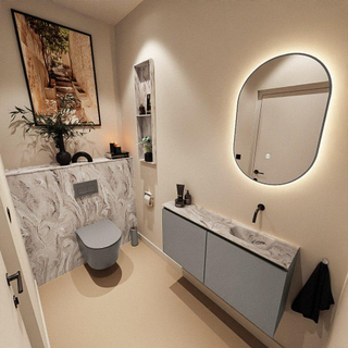 MONDIAZ TURE-DLUX Meuble toilette - 100cm - Smoke - EDEN - vasque Glace - position droite - sans trou de robinet